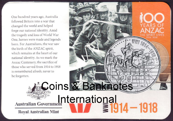 2015 Australia 20 Cents (ANZACS Remembered-1914-1918)